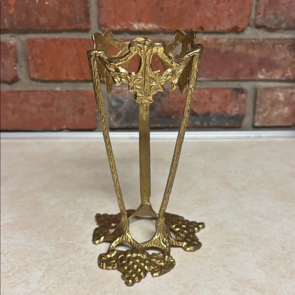 Vintage Cast Brass Stand For Vase/Grape Leaves & Vines Motif
